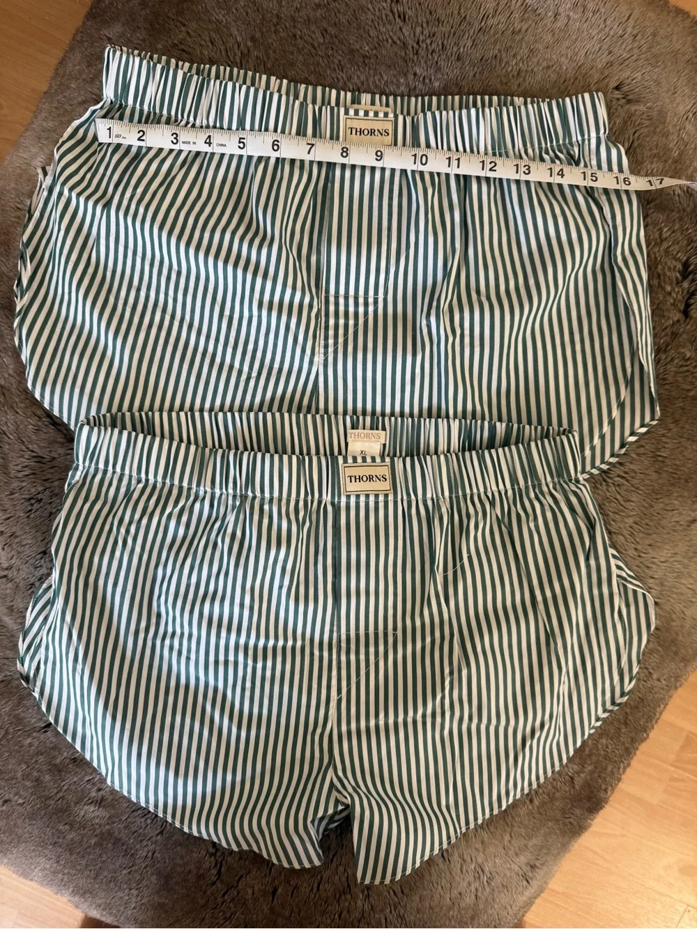 THORNS(EU)Green & White Vertical Stripe boxer Trunks-2pair